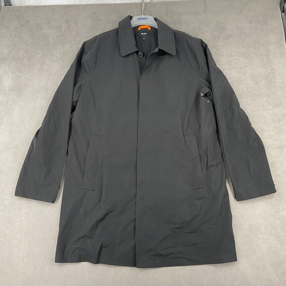 Jack Spade New York Long Trench Coat Mens Large Black Modern Tailored Button-Up‎